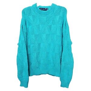 John Weitz Men's Blue 100% Cotton Long Sleeve Crew Neck Sweater Vintage Size XL